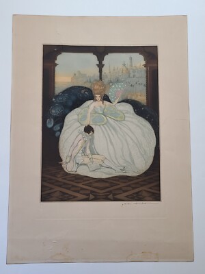 1921 André Lambert (1884-1967) Pencil Signed Elegant Lady on Sofa