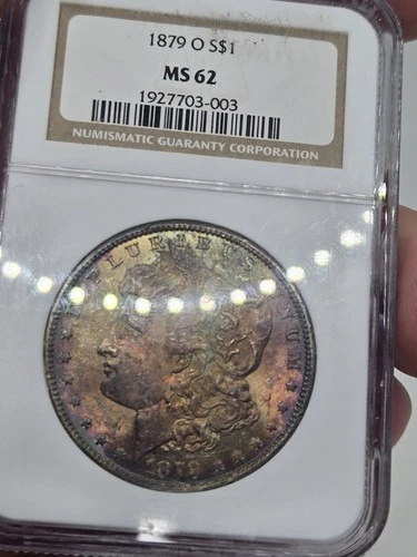 1879 O Morgan Silver Dollar NGC MS 62  ☆ Dual Sided Rainbow Toned ☆