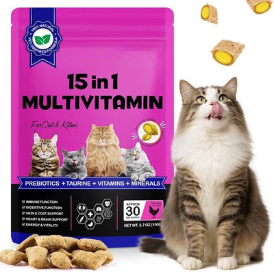 Katzen Multivitamin 15in1 Taurin, Omega, Präbiotika, Grünlippmuschel Snacks Plus
