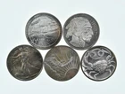 Lot 5 VINTAGE 1 Oz Silver Bars/Rounds Art Bars Collection Poured .999 *337