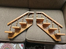OAK WOOD STAIR STEP STAIRCASE WALL SHELF PAIR SHELVES SET Of  2 