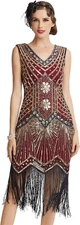 Women'S Flapper Dresses 1920S V Neck Beaded Fringed Great Gatsby Dress