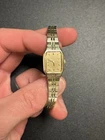 VTG Seiko Watch Women 16mm Gold Dial Gold Tone Rectangle 2C20-5209