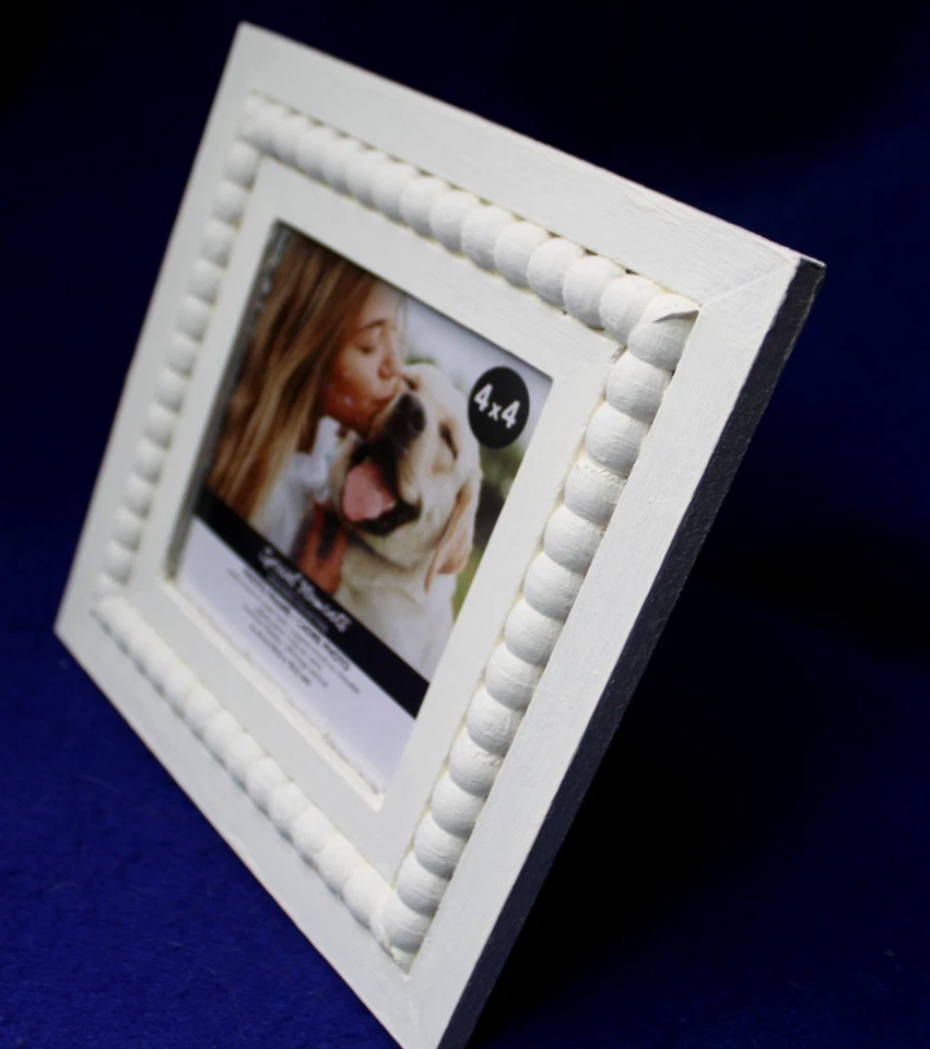 ОСОБЫЕ МОМЕНТЫ ДЕРЕВЯННАЯ БУСИНА ФОТОРАМКА 4 «x 4» вручную матовый слоновой кости новый - Изображение 2 из 4