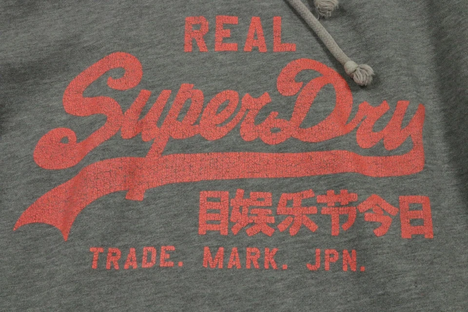 Superdry Sudadera con Capucha Hombre Grande Gris Gráfico Pullover Sudadera Bolsillo Canguro Foto 3 de 4