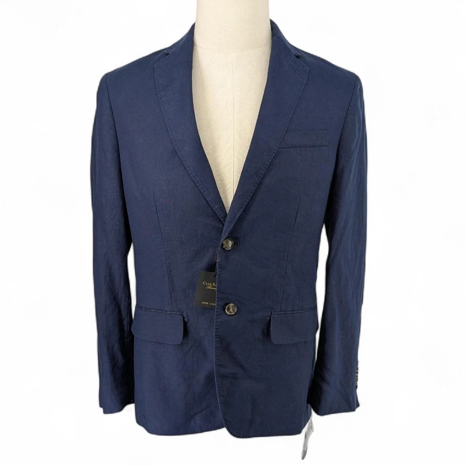 Chaqueta Blazer Deportiva Club Room Para Hombre 100% Lino Sin Forro Azul Marino Pequeña 38 Foto 2 de 4