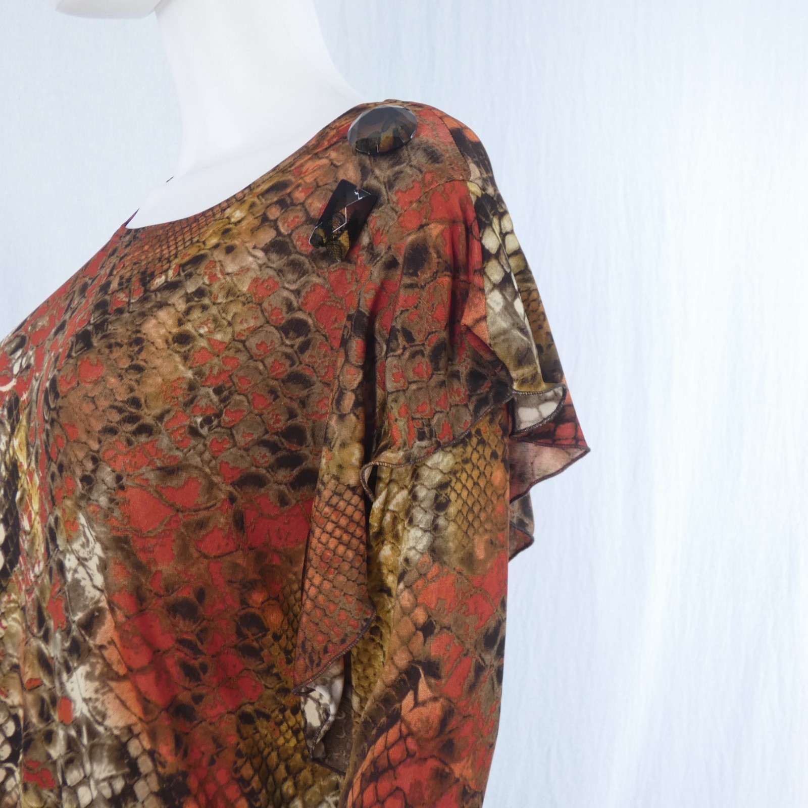 Snake Python Blouse Silky Jersey Long Sleeve Fril… - image 2