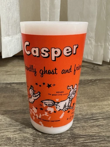 Casper The Friendly Ghost Milk Glass Drinking Cup Orange Westfield Vintage