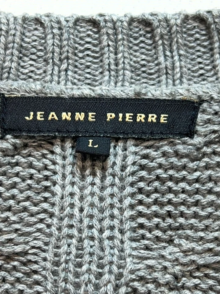 Cárdigan para mujer Jeanne Pierre tejido con cable corbata frontal manga larga talla L gris Foto 3 de 4