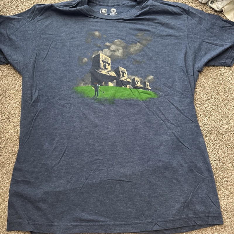 Vintage  Minecraft Graphic T-Shirt Blue Adult Large