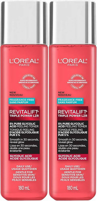 L'Oreal Glycolic Acid Toner 2 Pack 6oz Each Revitalift Peeling Skincare Set