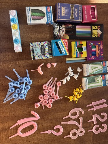 Large Lot Mostly Vintage Birthday Candles candle holders Bird toppers numbers