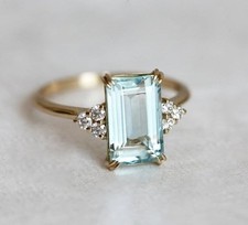 3.5Ct Art Deco Style Aquamarine Lab Created Diamond Engagement 14k Gold FN Ring
