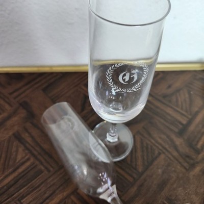 Vintage Etched ''G'' Champagne Glasses set of 2