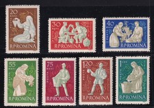 Romania – MI 1934-1940 W/Bl. 48 / Scott 1395-1402 Wine Unused PH / Block W/CTO
