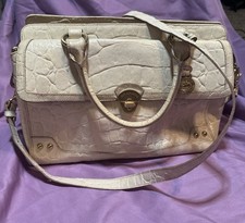Brahmin Off White Leather Croc Embossed Bag With Handles And Adjustable Strap
