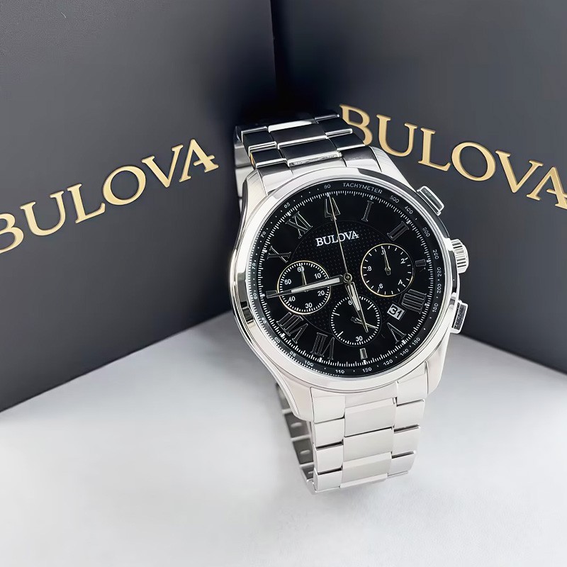 Bulova Wilton 96B288 Classic Black Dial Chronograph Quartz Men's Watch 46.5mm
