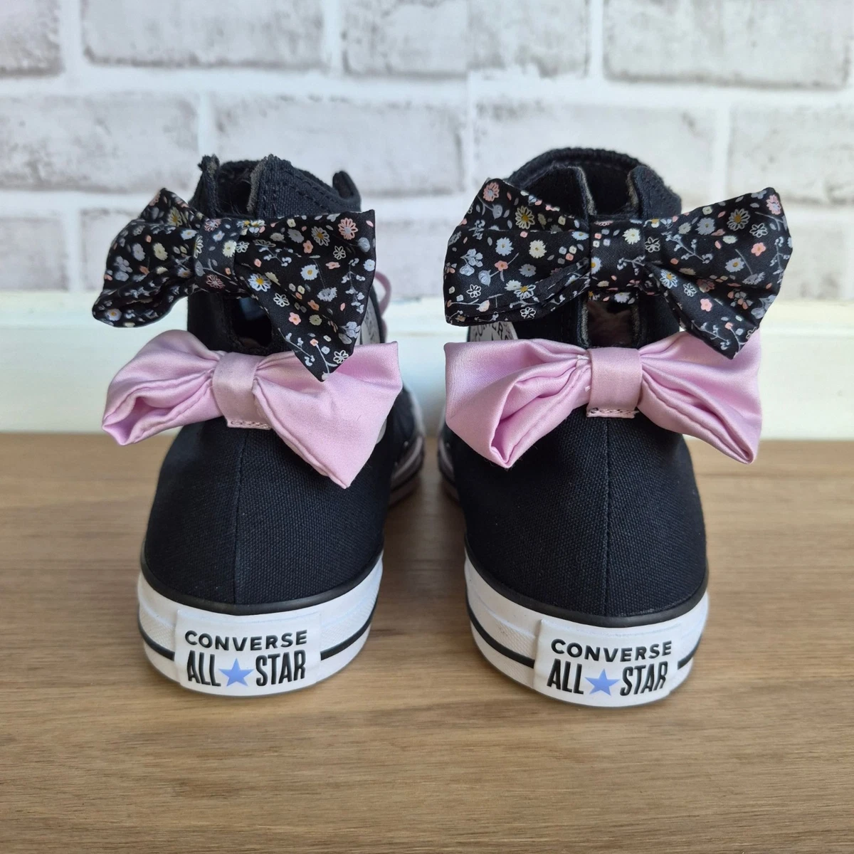 ⭐Converse Chuck Taylor Hi Floral Bow Sz 7 Mens Shoes Sneaker Black Pink A19824F Whimsical Roses on Black High Top Converse Shoes - Men main image 4