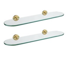 2 Glass Shelves Floating Tempered Bathroom Storage 20x5 in Gold Stainless Steel