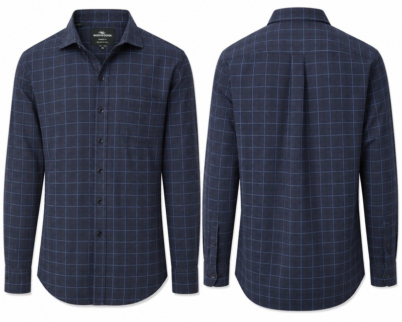 Rodd & Gunn XL Sports Fit Navy Blue Windowpane Plaid Cotton Shirt Italy G#18