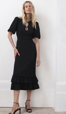 Mint Velvet black diamanté trim midi dress UK 16 RRP £220