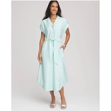 Chicos Hammered Rayon Midi Shirt Dress Size 3/ XL Short Sleeve Belted Pockets