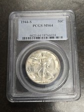 1944 S Walking Liberty mezzo dollaro 50c MS64 MS 64 PCGS BELLO