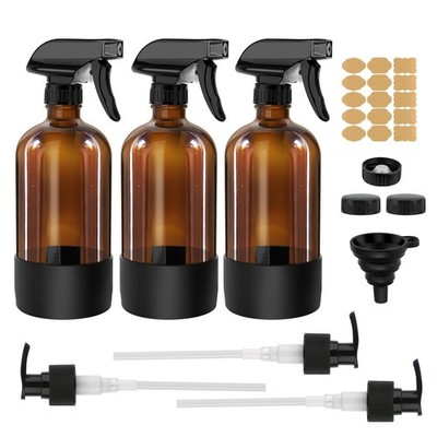 Didilor 3 Stück 500 ml Glas Sprühflaschen Bernstein leer Trinkflasche braun 