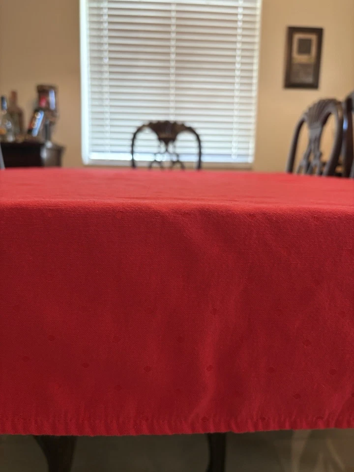 Kate Spade Red Larabee Dot 55” x 82” Rectangular Tablecloth vtg - Image 2 of 4