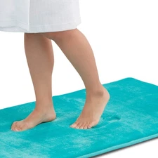Teal 17x24 inch Memory Foam Bath Mat Non Slip Absorbent Velvet Bathroom Rug