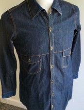 GOZO Blue Denim Dress/Oversized Shirt Gold Stitching SZ L Tabbed Sides