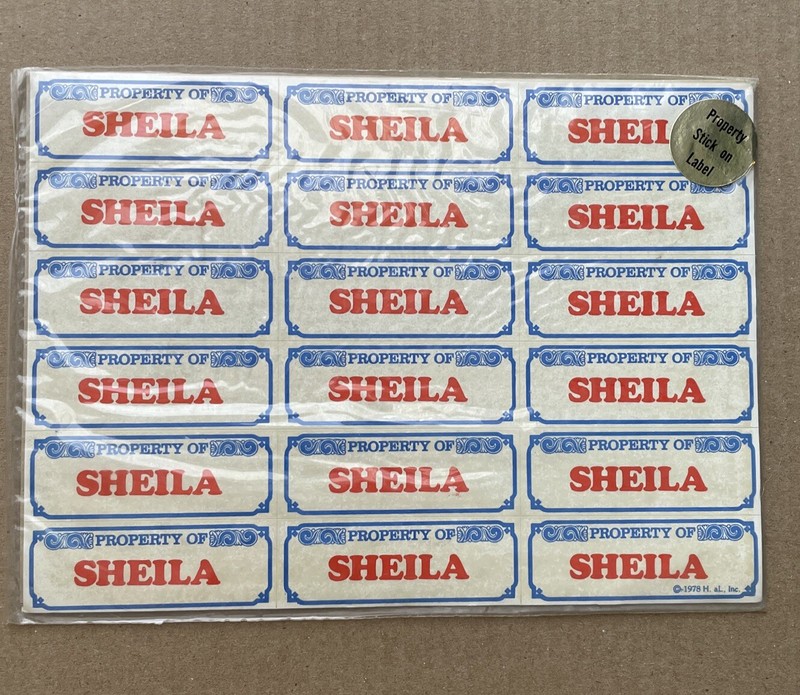 Sheila 1978 “Property Of” Stickers UNUSED Still Sealed VINTAGE Name