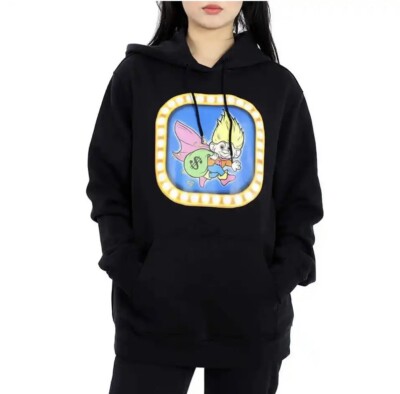 MOSCHINO Women Top Black Cotton Trolls Hoodie Sweatshirt Sweater Size 36 US 2