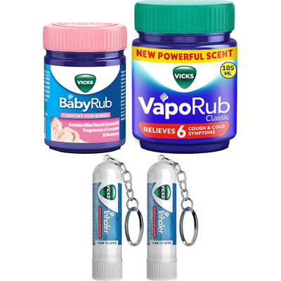 Vicks BabyRub 50ml + Vicks VapoRub 105ml + 2 Vicks Inhalers 0.5ml   Essentials