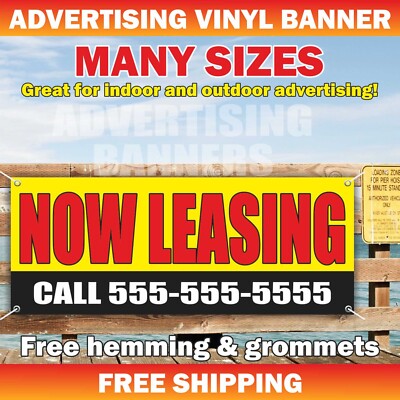 NOW LEASING Advertising Banner Vinyl Mesh Sign Realtor rent room auto car office