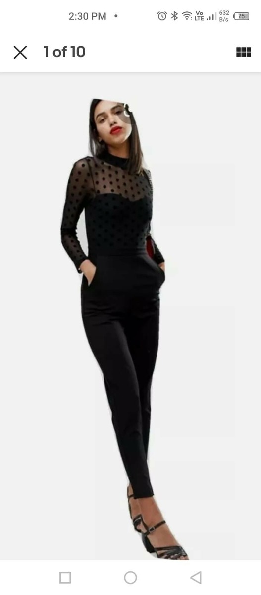 French connection Black Lea Sheer Mesh Polka Dots High Neck