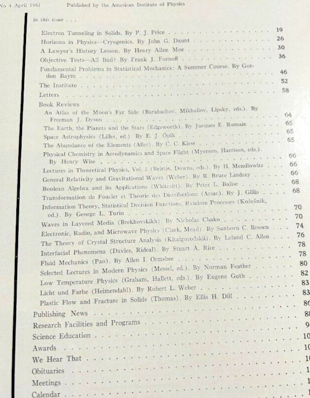 Physics Today April 1962 Cryogenics Electron Tunneling Statistical