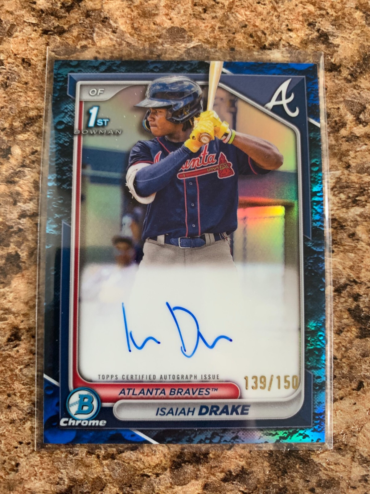 2024 Bowman Chrome Isaiah Drake Blue Lunar Refractor Auto Braves 139/150 CPA-ID