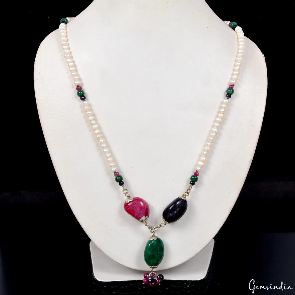 Collier En Perles De Gemmes Multicolores Fait Main Pour Femmes 26 Pouces - Photo 3/4