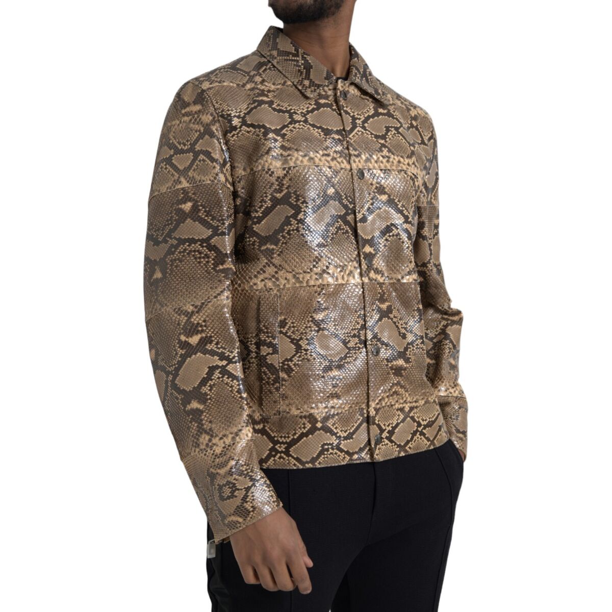 DOLCE & GABBANA Jacket Beige Exotic Leather Biker Blouson DOLCE & GABBANA Jacket Beige Exotic Leather Biker Blouson