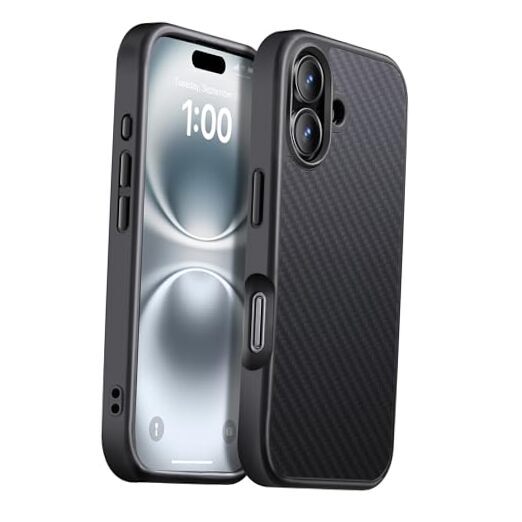 for Case Carbon Fiber,Fits MagSafe, Military-Grade Drop iPhone 16 Black/Grey