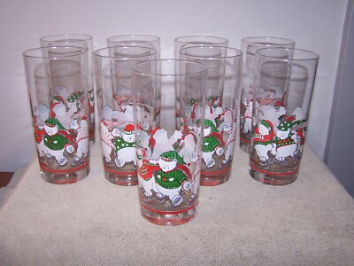 Princess House Christmas Ice Skating Teddy Bears Glasses # 580 ~ Set (9) ~ NEW