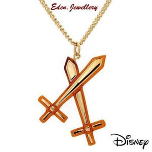 Authentic Super RARE Disney Couture Pirate of Caribbean Double Sword Gold Plated Necklace