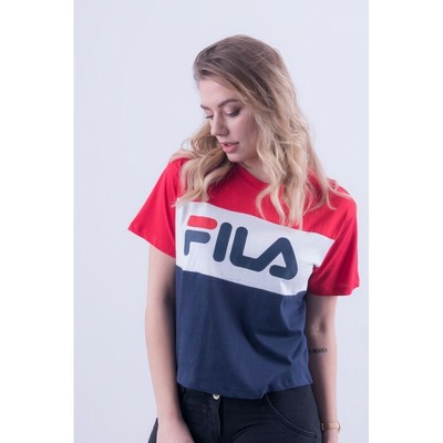 T-SHIRT MANICHE CORTE FILA DONNA ALLISON SCRITTA ROSSO/BIANCO/BLU | eBay