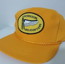 Vintage Petroleum Helicopters Aviation Trucker Hat Yellow Snapback Cap Rope