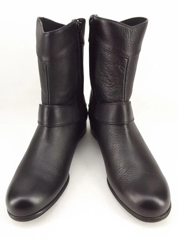 Nuevo Zapato Bota ROS HOMMERSON Mujer Cuero Negro Media Pantorrilla Lateral Plano Cremallera Foto 2 de 4