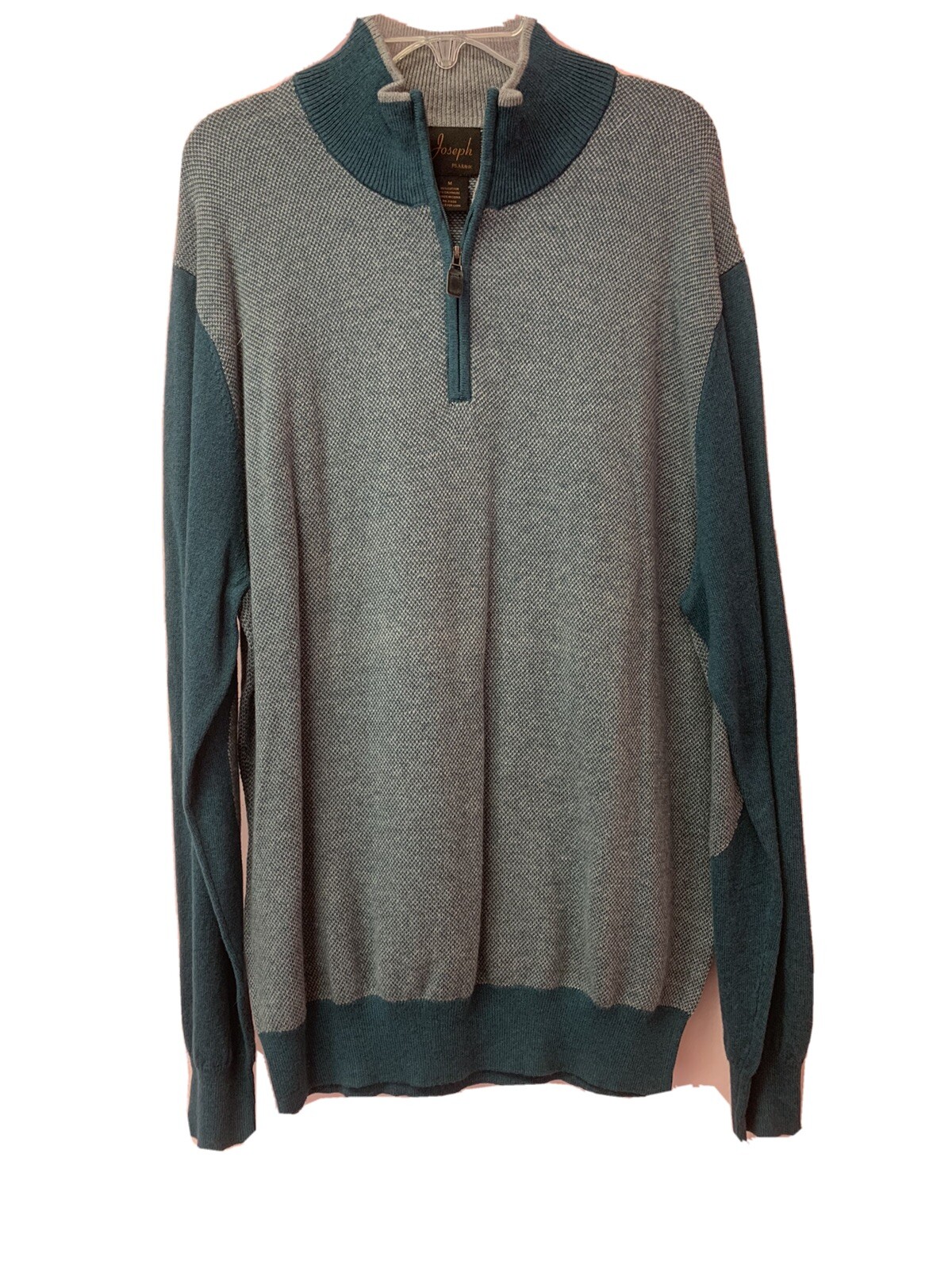 NEW JOSEPH A Bank Medium Teal Elbow Patch Cotton Cashmere Knit Mens Sweater NWT