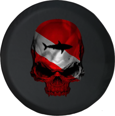 #ad Spare Tire Cover Scuba Diving Red Flag Skull Shark Ocean Diver JK Accessories $57.95