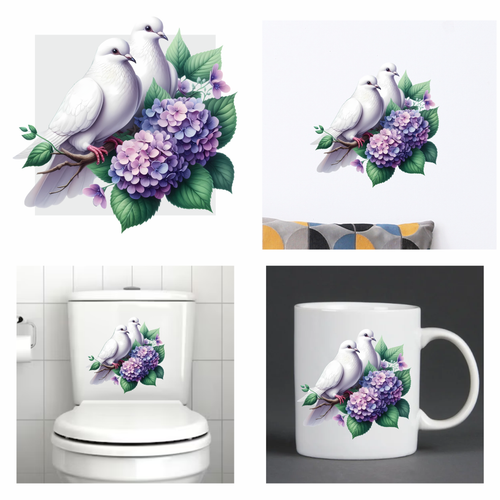 Floral Dove Wall Art Vinyl Stickers Birds Sitting in Flower Decal Laptop Mug Bin - Picture 5 of 15