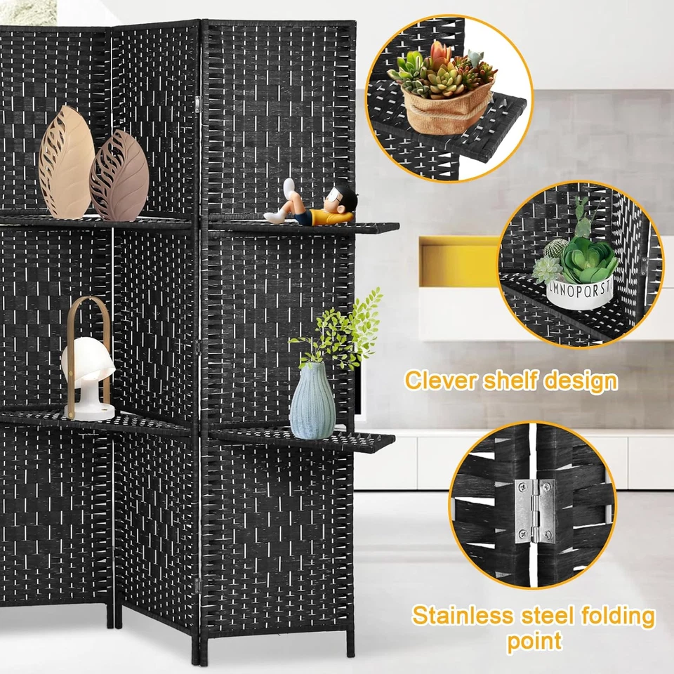 Separador de habitaciones plegable portátil privacidad pantalla de madera 4 paneles pared divisoria indoo Foto 3 de 4